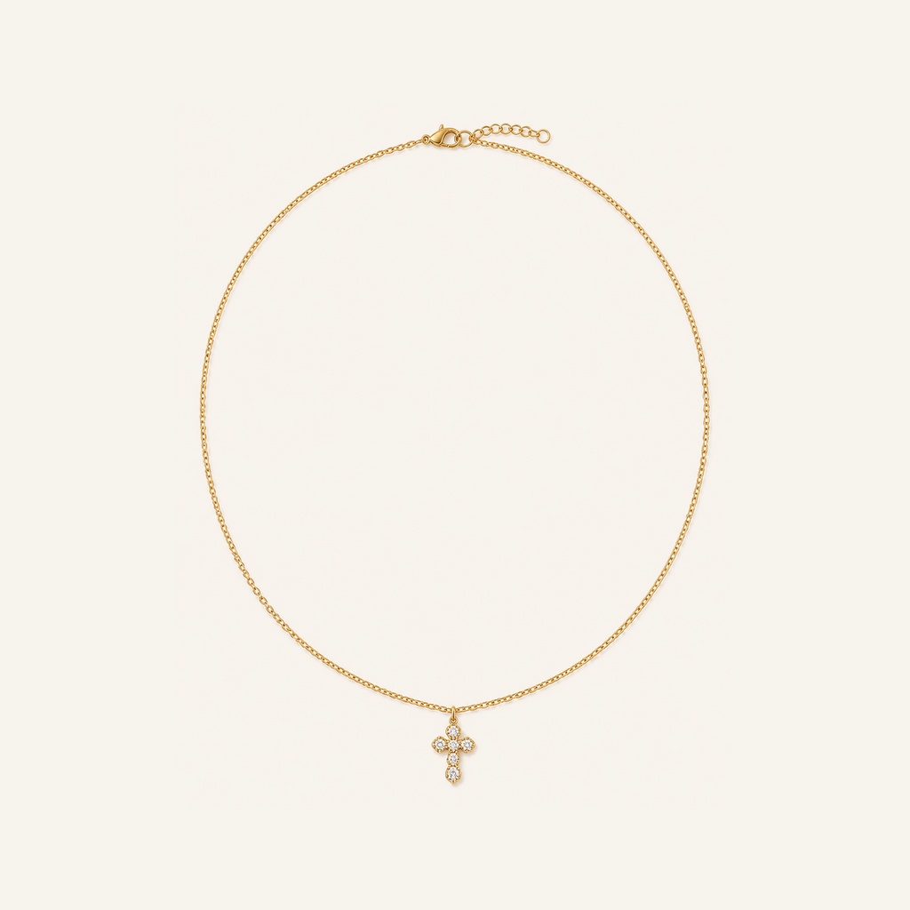 Dainty Cross Zircon Necklace – Carried in Grace