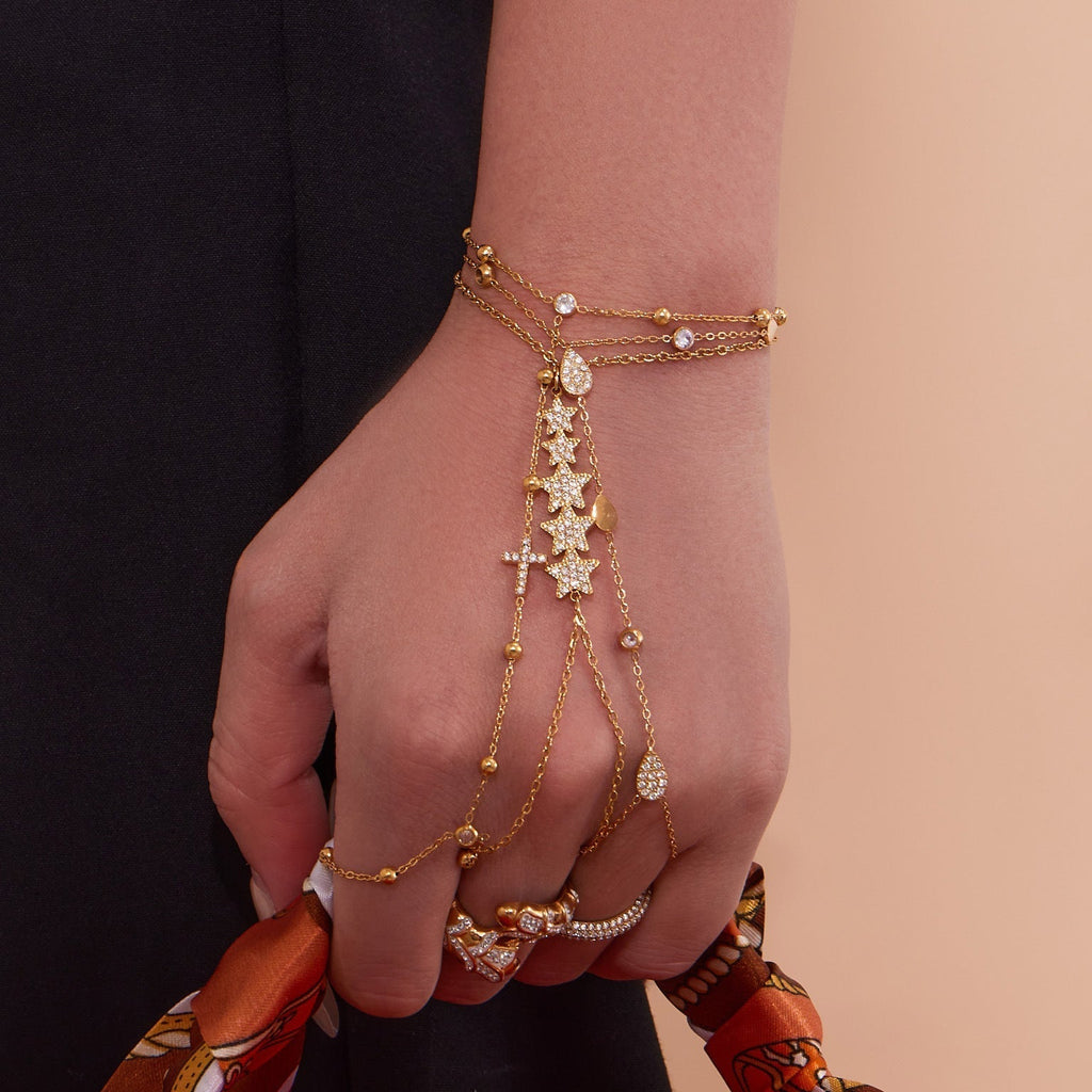 Dainty Grace Finger Chain worn by a model — Carried in Grace