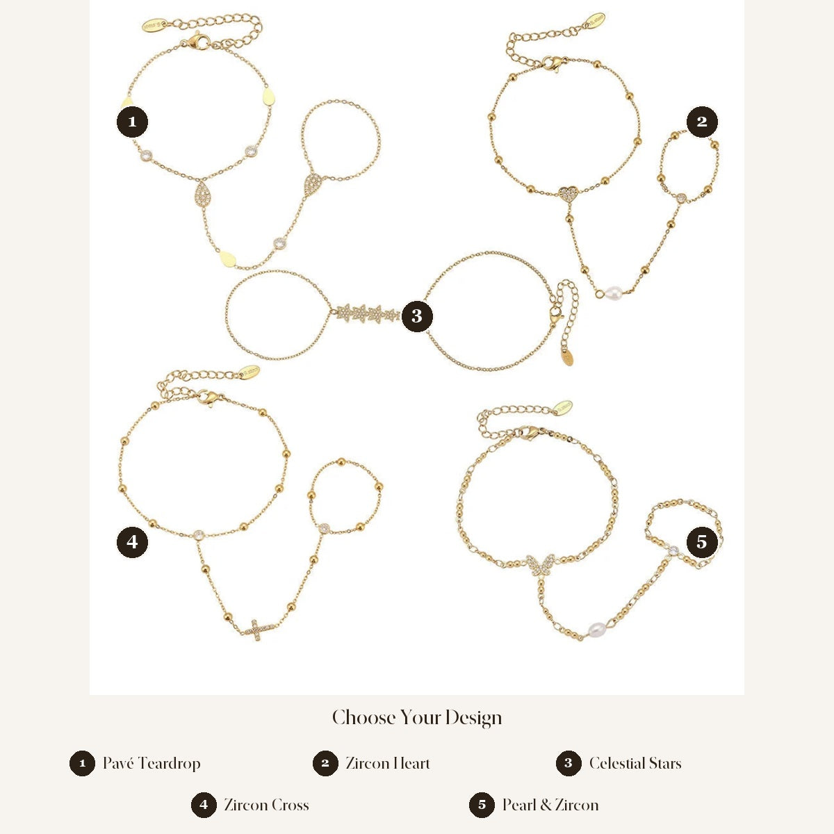 Choose Your Design guide for Dainty Grace Finger Chain