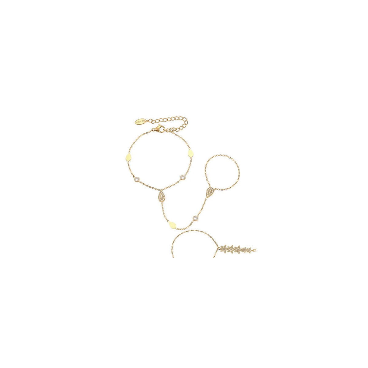 Dainty Grace Finger Chain – Pavé Teardrop – Gold