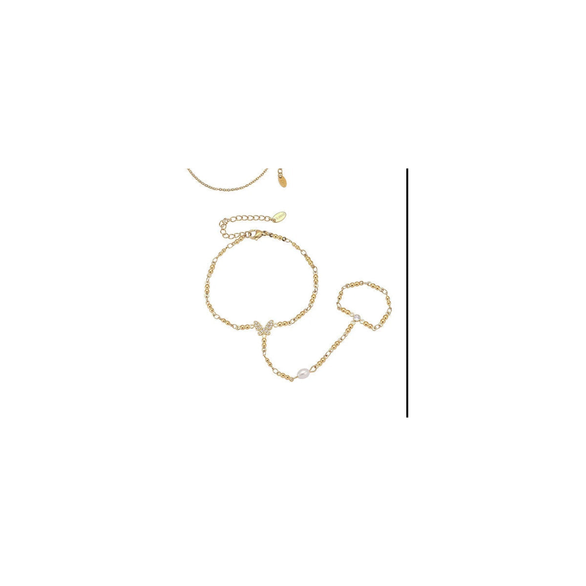 Dainty Grace Finger Chain – Pearl & Zircon – Gold