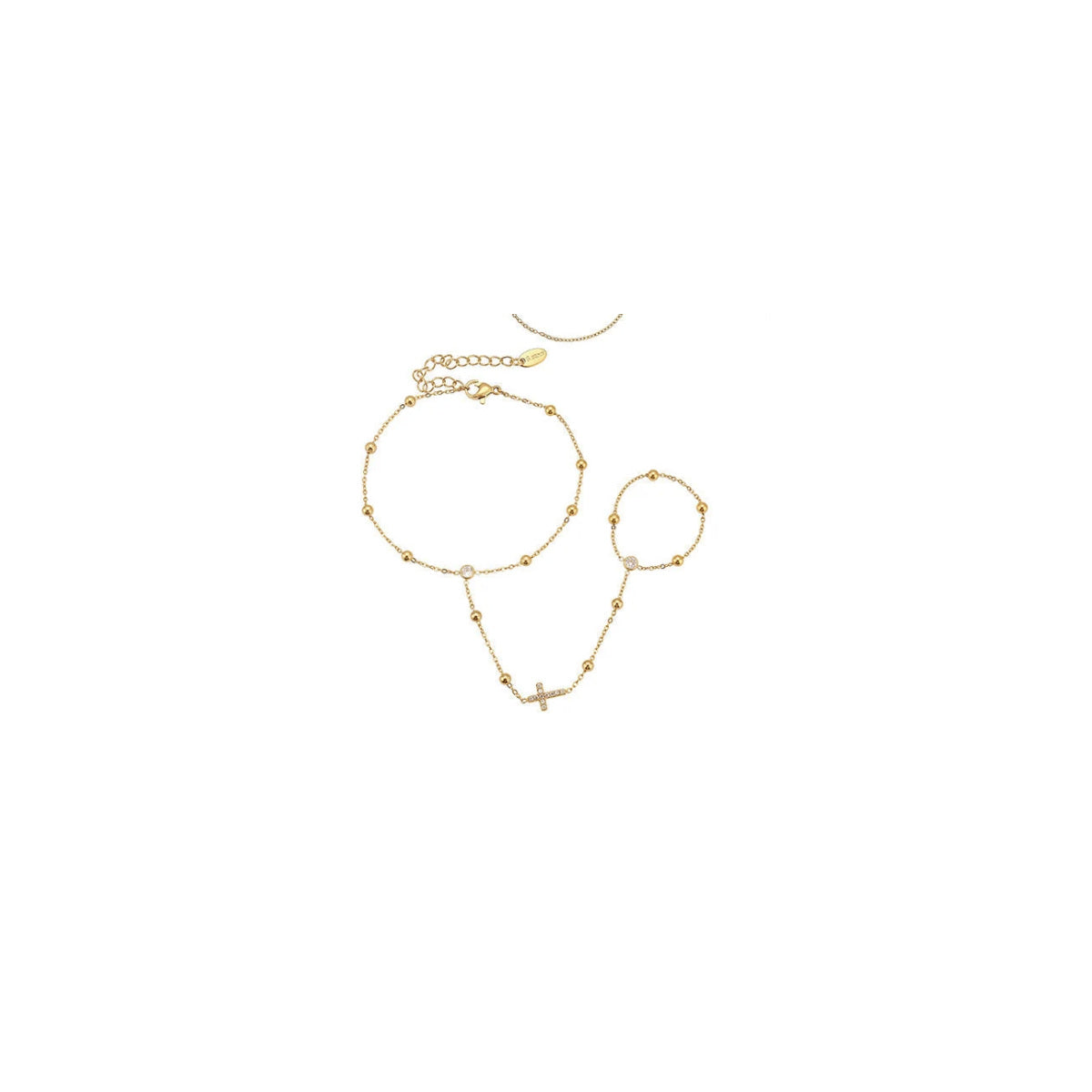 Dainty Grace Finger Chain – Zircon Cross – Gold