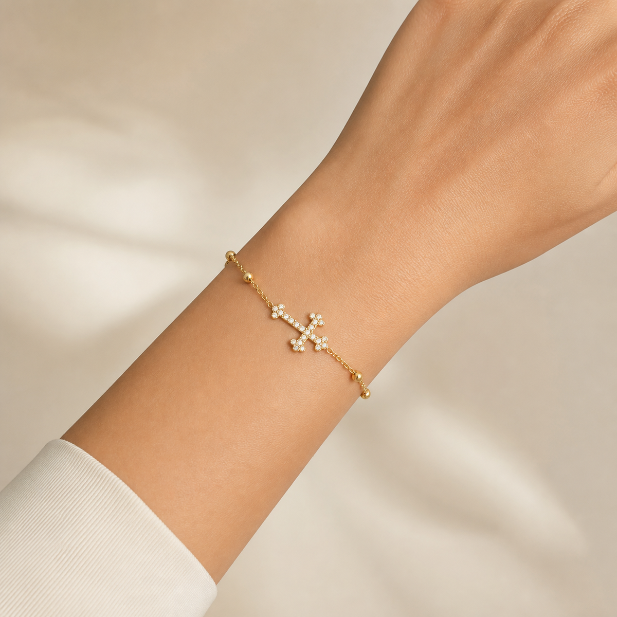 Grace Zircon Cross Bracelet worn alone on wrist