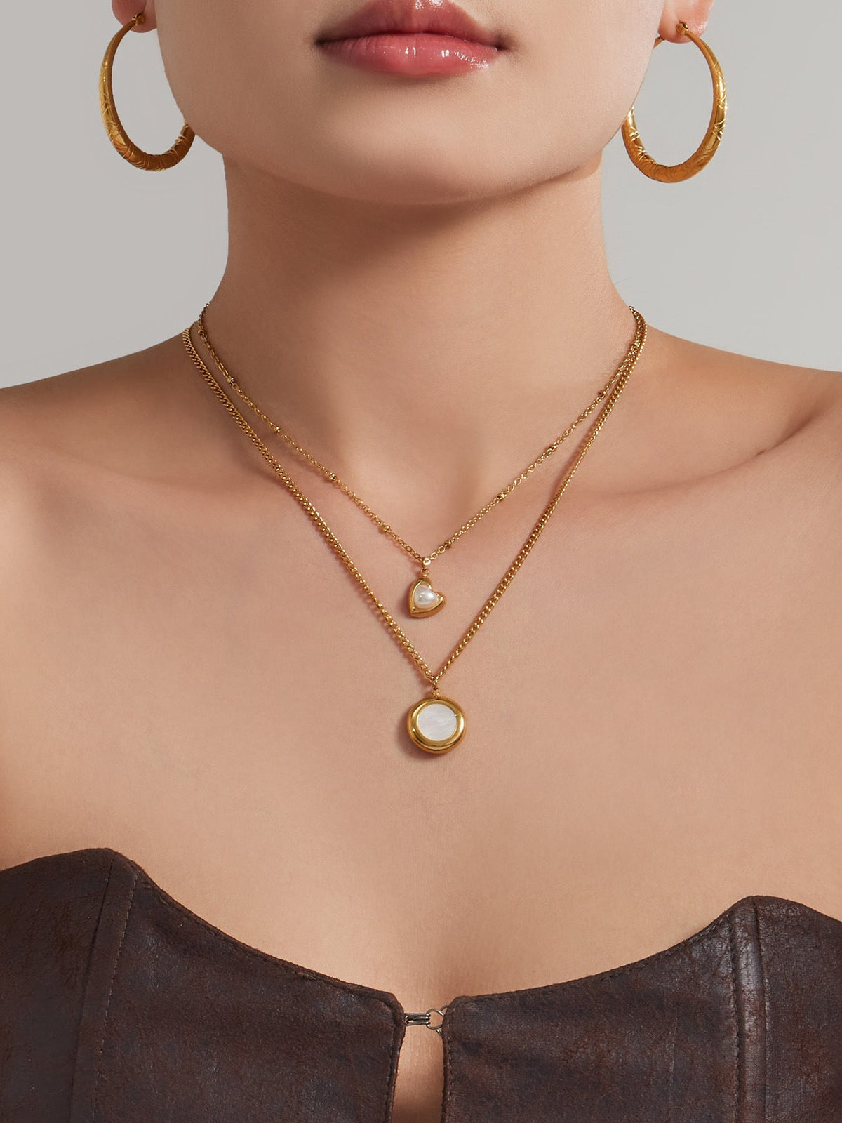 Mother of Pearl Heart Necklace worn by a model — Carried in Grace