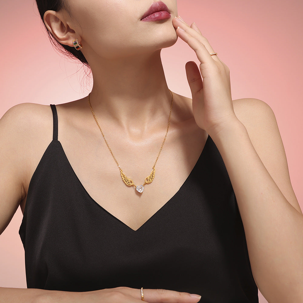 Guardian Angel Heart Necklace worn by a model — Carried in Grace