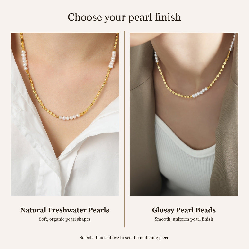 Pearl Whisper Necklace — choose Natural Freshwater Pearls or Glossy Pearl Beads