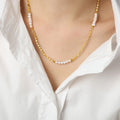 Pearl Whisper Necklace worn by a model — Carried in Grace