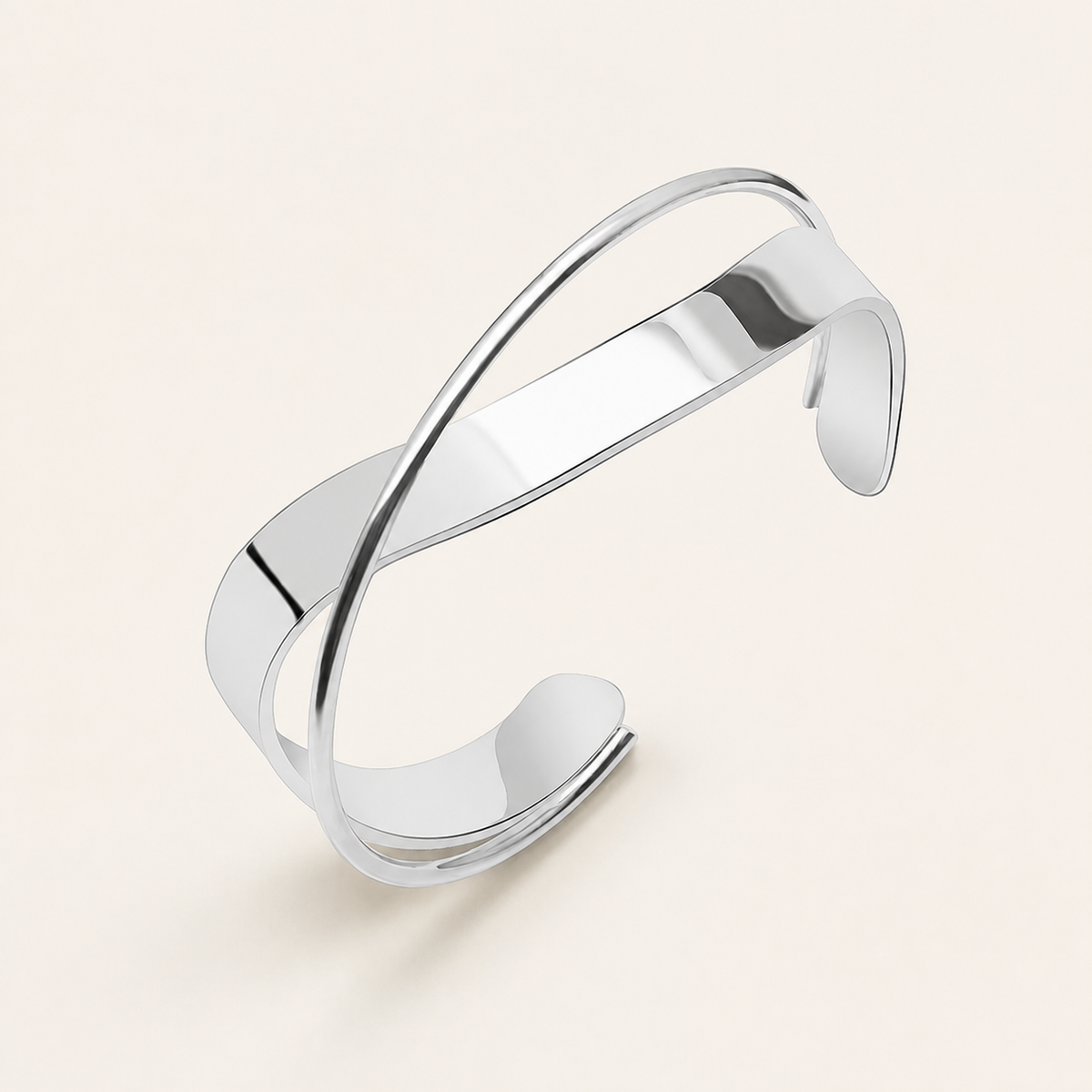 Polished Cross Open Bracelet – Silver
