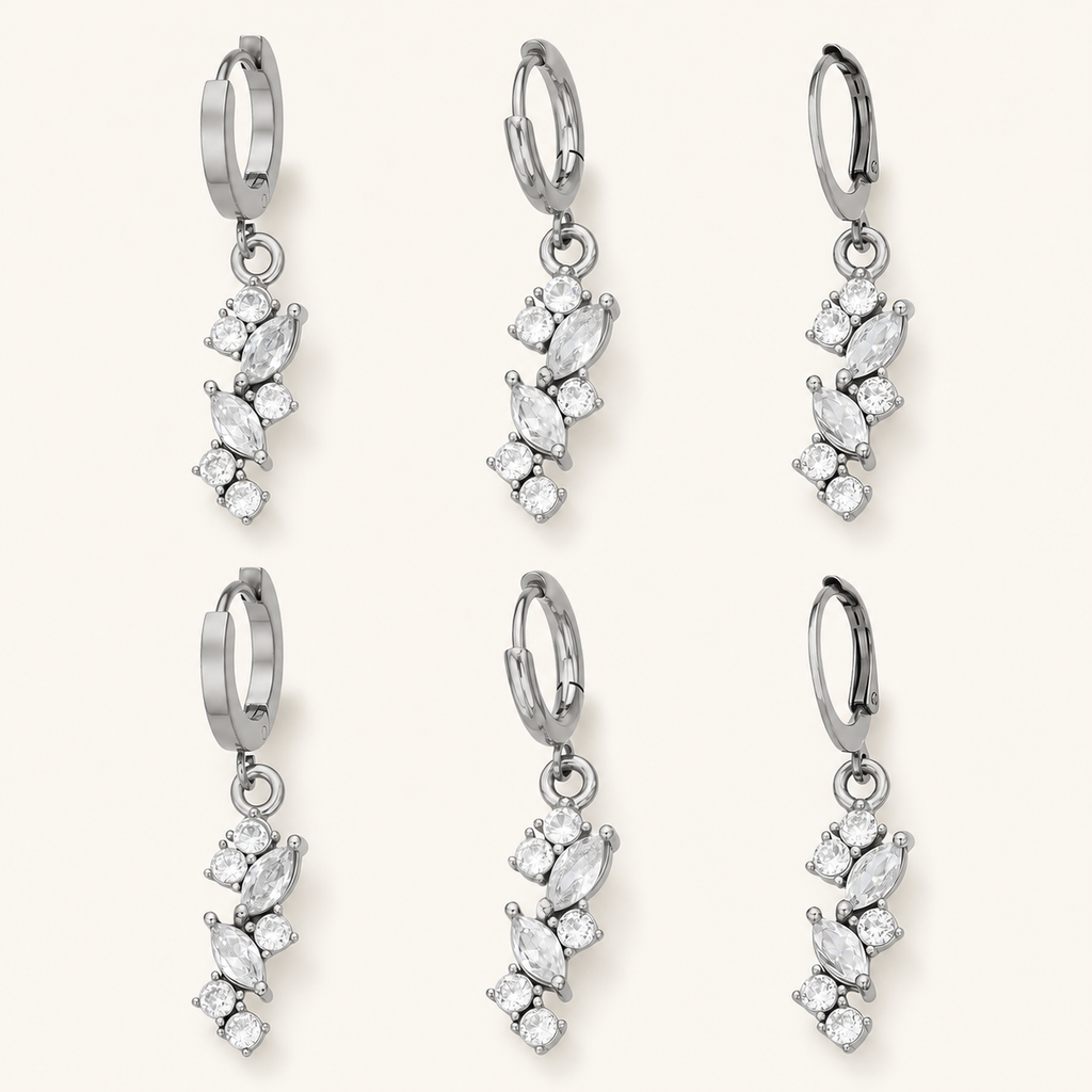 Radiant Leaf Zircon Drop Earrings – Silver finish overview