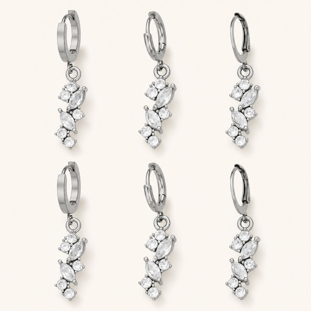 Radiant Leaf Zircon Drop Earrings – Silver finish overview
