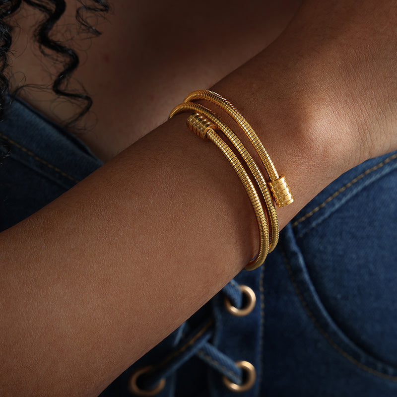 Model wearing the Silken Snake Chain Bracelet